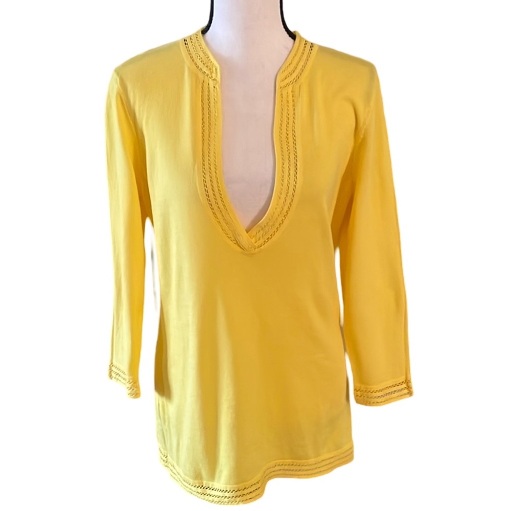 Talbots Vibrant Yellow Prima Cotton Tunic Lightweight Sweater Size Medium - Picture 1 of 8